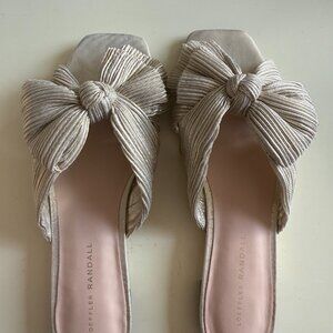 Loeffler Randall Daphne Platinum Pleated Bow Slide - Size 9